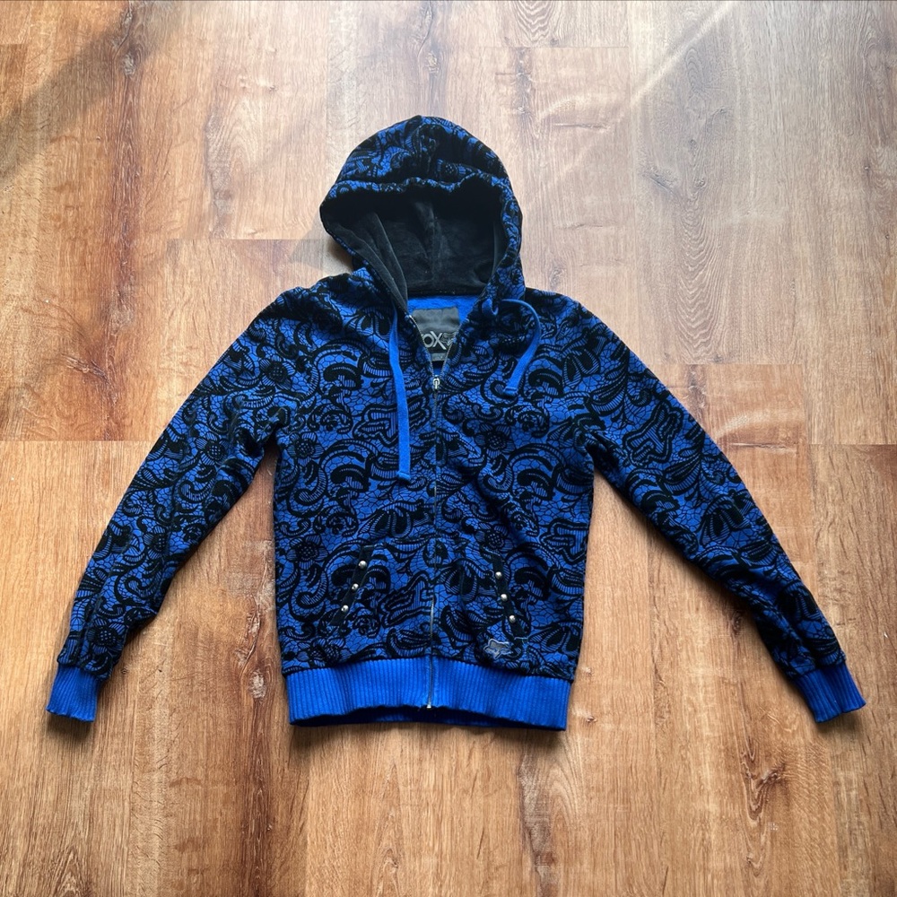 VTG Y2J Fox Racing Jacket Full Zip Hoodie Blue Size Medium Women Velvet